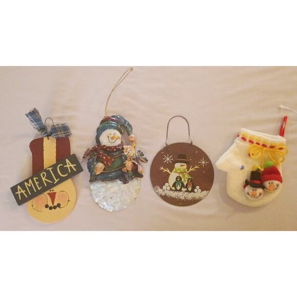 Lot of 4: Folksy Primitive Country Christmas Tree Ornaments with Hangers - Picture 1 of 9